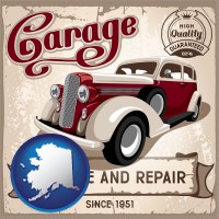 alaska map icon and an auto service and repairs garage sign