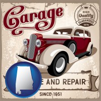 an auto service and repairs garage sign - with Alabama icon