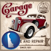 an auto service and repairs garage sign - with Delaware icon