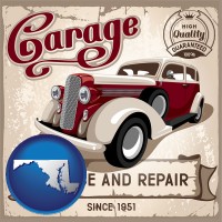 an auto service and repairs garage sign - with Maryland icon