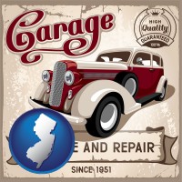 new-jersey map icon and an auto service and repairs garage sign