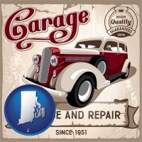 rhode-island map icon and an auto service and repairs garage sign