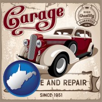 west-virginia map icon and an auto service and repairs garage sign
