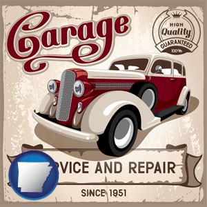 an auto service and repairs garage sign - with Arkansas icon