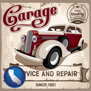 an auto service and repairs garage sign - with California icon