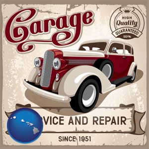 an auto service and repairs garage sign - with Hawaii icon