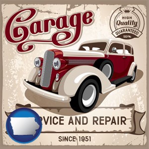 an auto service and repairs garage sign - with Iowa icon