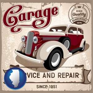 an auto service and repairs garage sign - with Illinois icon