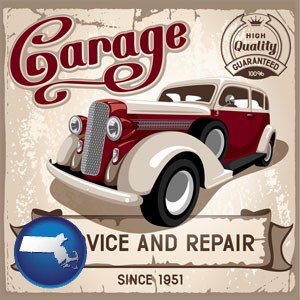 an auto service and repairs garage sign - with Massachusetts icon
