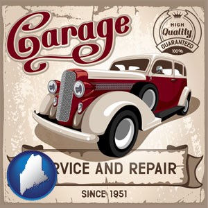 an auto service and repairs garage sign - with Maine icon