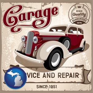 an auto service and repairs garage sign - with Michigan icon