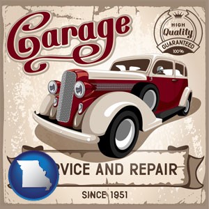 an auto service and repairs garage sign - with Missouri icon
