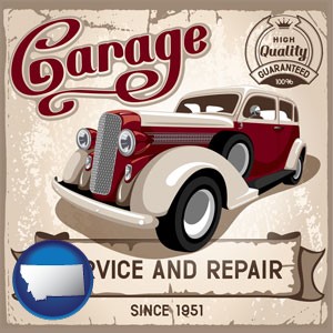 an auto service and repairs garage sign - with Montana icon