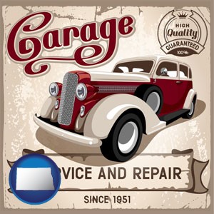 an auto service and repairs garage sign - with North Dakota icon