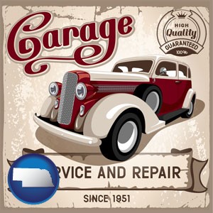 an auto service and repairs garage sign - with Nebraska icon