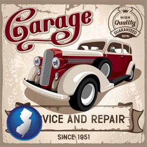an auto service and repairs garage sign - with New Jersey icon