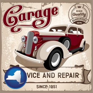 an auto service and repairs garage sign - with New York icon