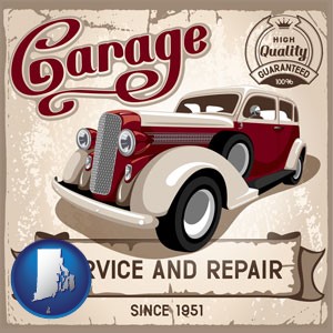 an auto service and repairs garage sign - with Rhode Island icon