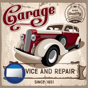 an auto service and repairs garage sign - with South Dakota icon