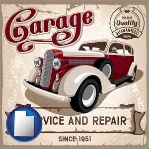 an auto service and repairs garage sign - with Utah icon