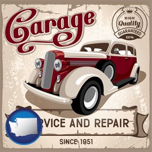 an auto service and repairs garage sign - with Washington icon