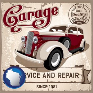 an auto service and repairs garage sign - with Wisconsin icon