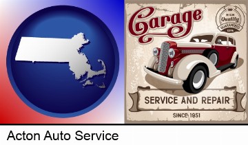 an auto service and repairs garage sign in Acton, MA