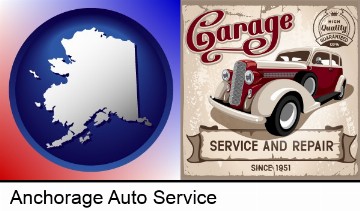 an auto service and repairs garage sign in Anchorage, AK