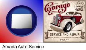 Arvada, Colorado - an auto service and repairs garage sign