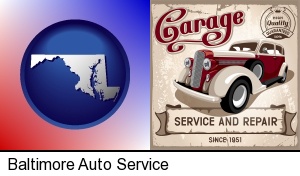 Baltimore, Maryland - an auto service and repairs garage sign