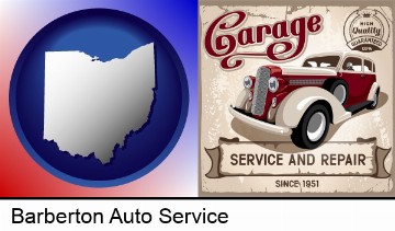 an auto service and repairs garage sign in Barberton, OH