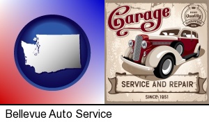 Bellevue, Washington - an auto service and repairs garage sign