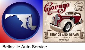 an auto service and repairs garage sign in Beltsville, MD