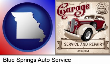 an auto service and repairs garage sign in Blue Springs, MO