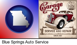 Blue Springs, Missouri - an auto service and repairs garage sign