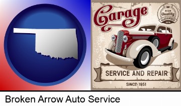an auto service and repairs garage sign in Broken Arrow, OK