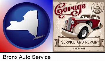 an auto service and repairs garage sign in Bronx, NY
