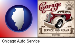 Chicago, Illinois - an auto service and repairs garage sign