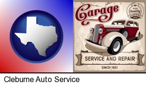 an auto service and repairs garage sign in Cleburne, TX