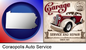 an auto service and repairs garage sign in Coraopolis, PA