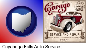 an auto service and repairs garage sign in Cuyahoga Falls, OH
