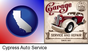 an auto service and repairs garage sign in Cypress, CA