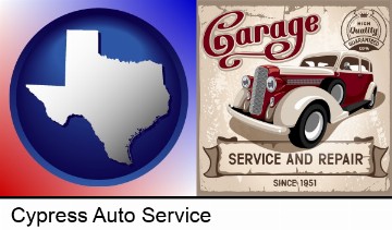an auto service and repairs garage sign in Cypress, TX