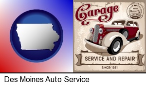 Des Moines, Iowa - an auto service and repairs garage sign
