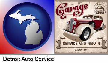 an auto service and repairs garage sign in Detroit, MI