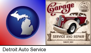 Detroit, Michigan - an auto service and repairs garage sign