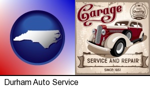 Durham, North Carolina - an auto service and repairs garage sign