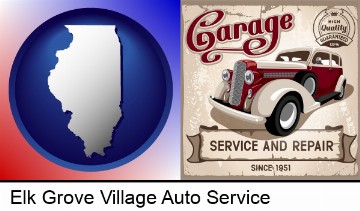 an auto service and repairs garage sign in Elk Grove Village, IL