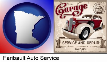 an auto service and repairs garage sign in Faribault, MN