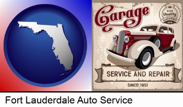 an auto service and repairs garage sign in Fort Lauderdale, FL